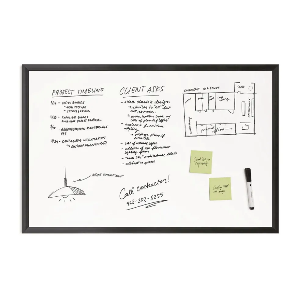 U Brands 35 x 23 Magnetic Dry Erase Board with Wood Frame - White Surface/Black Frame