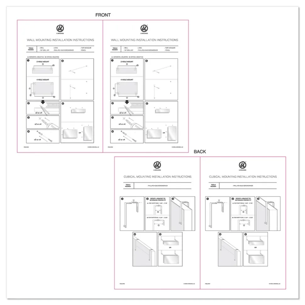 U Brands 20 x 5.5 Undated One-Week Cubicle Glass Dry Erase Board - White Surface