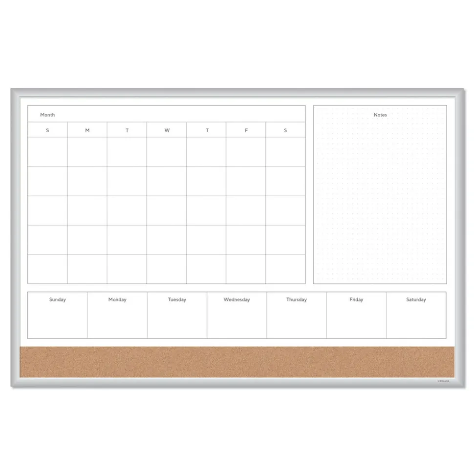 U Brands 4N1 35 x 23 Magnetic Dry Erase Combo Board - Tan/White Surface/Silver Aluminum Frame
