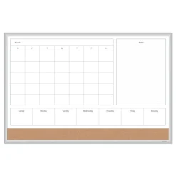 U Brands 4N1 35 x 23 Magnetic Dry Erase Combo Board - Tan/White Surface/Silver Aluminum Frame