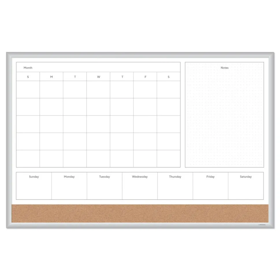 U Brands 4N1 35 x 23 Magnetic Dry Erase Combo Board - Tan/White Surface/Silver Aluminum Frame