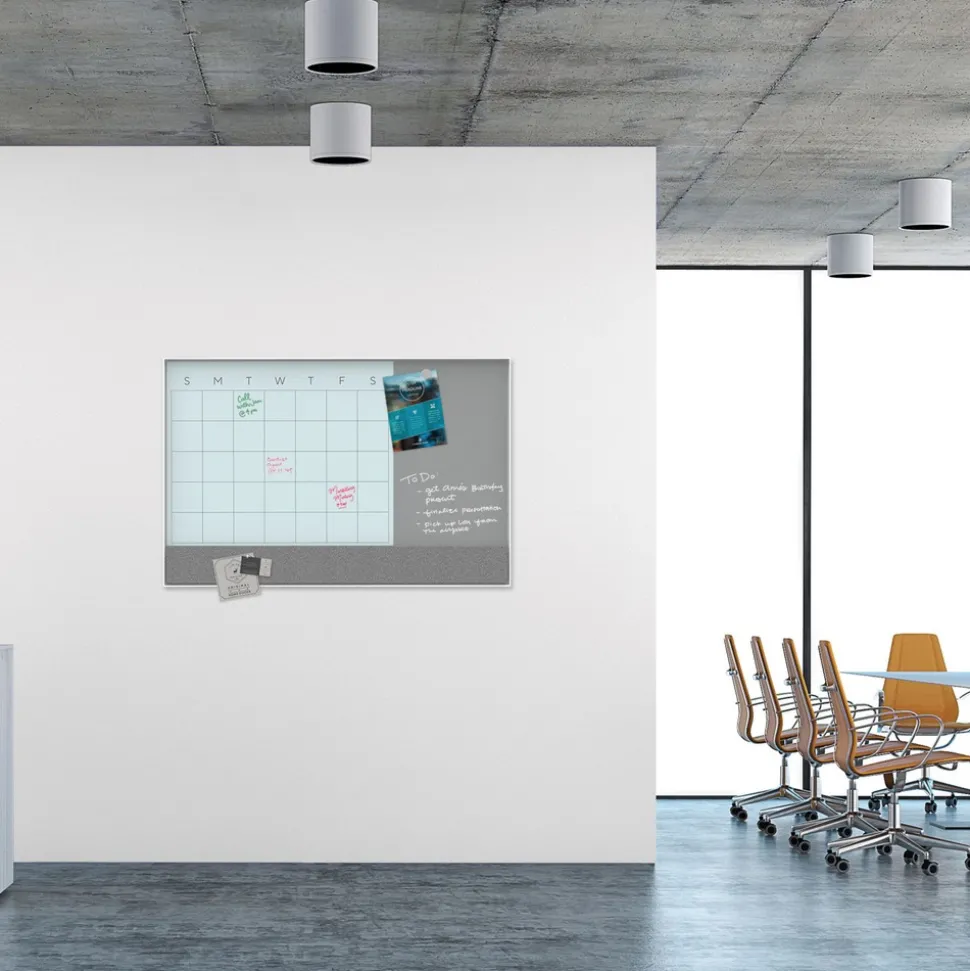 U Brands 3N1 48 x 36 Magnetic Glass Dry Erase Combo Board - Gray/White Surface/White Frame
