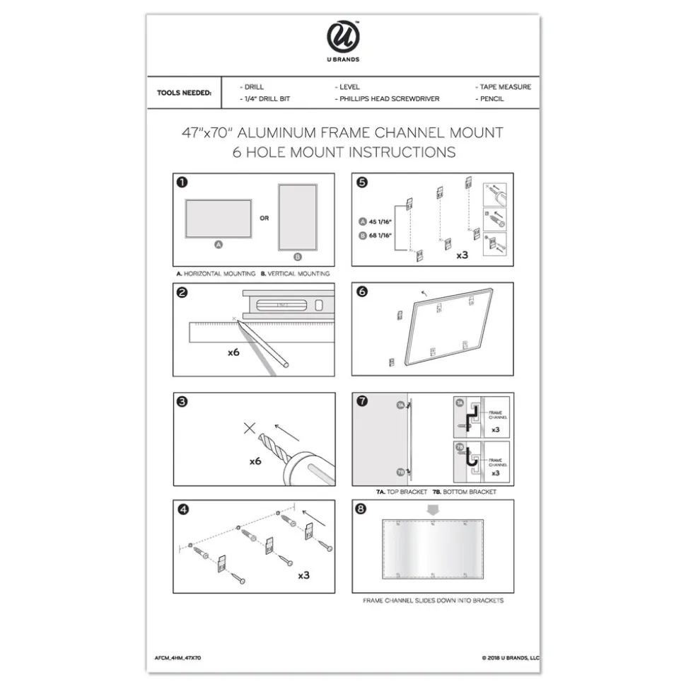 U Brands PINIT 72 in. x 48 in. Magnetic Dry Erase Board - White Surface/Satin Aluminum Frame