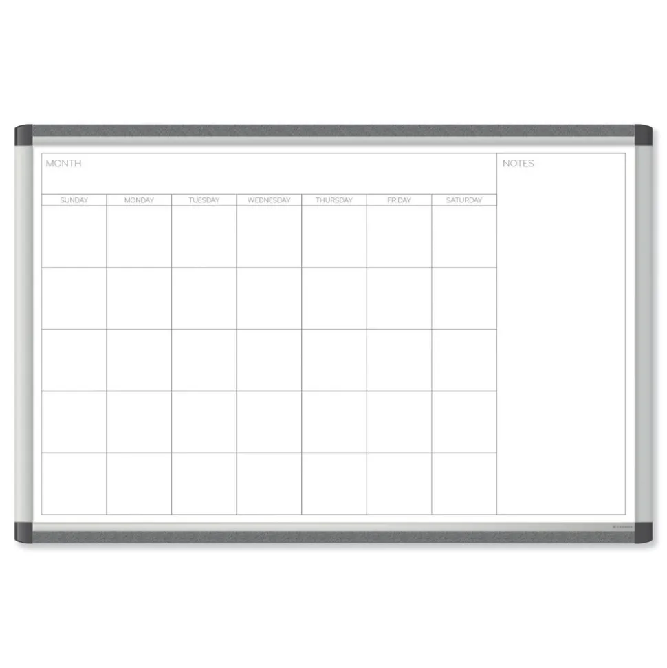 U Brands PINIT 35 x 23 Magnetic Dry Erase Undated One Month Calendar - White