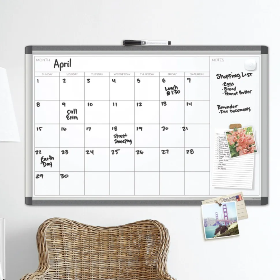 U Brands PINIT 35 x 23 Magnetic Dry Erase Undated One Month Calendar - White