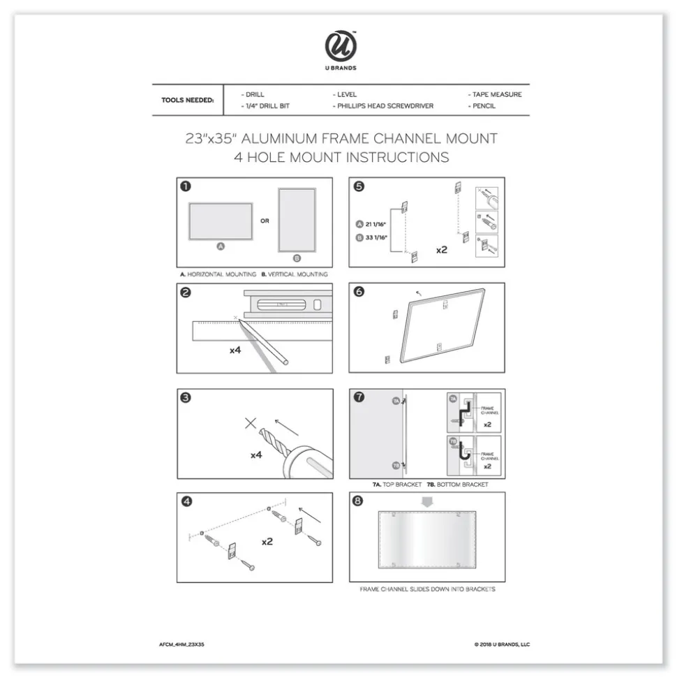 U Brands PINIT 35 x 23 Magnetic Dry Erase Undated One Month Calendar - White
