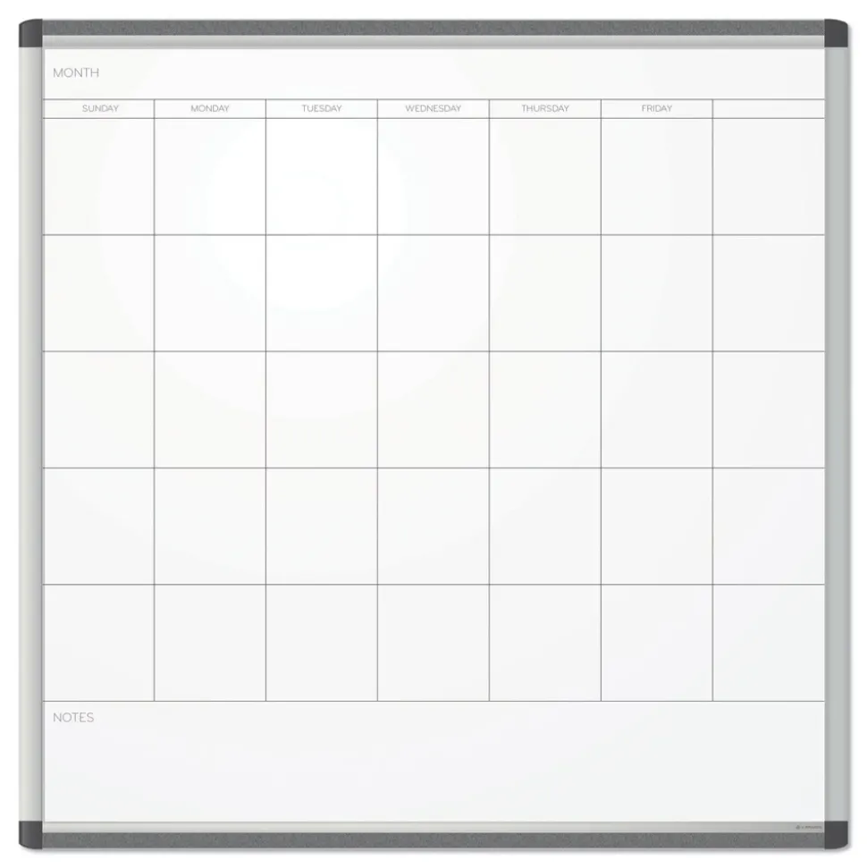 U Brands PINIT 35 x 35 Magnetic Dry Erase Undated One Month Calendar - White