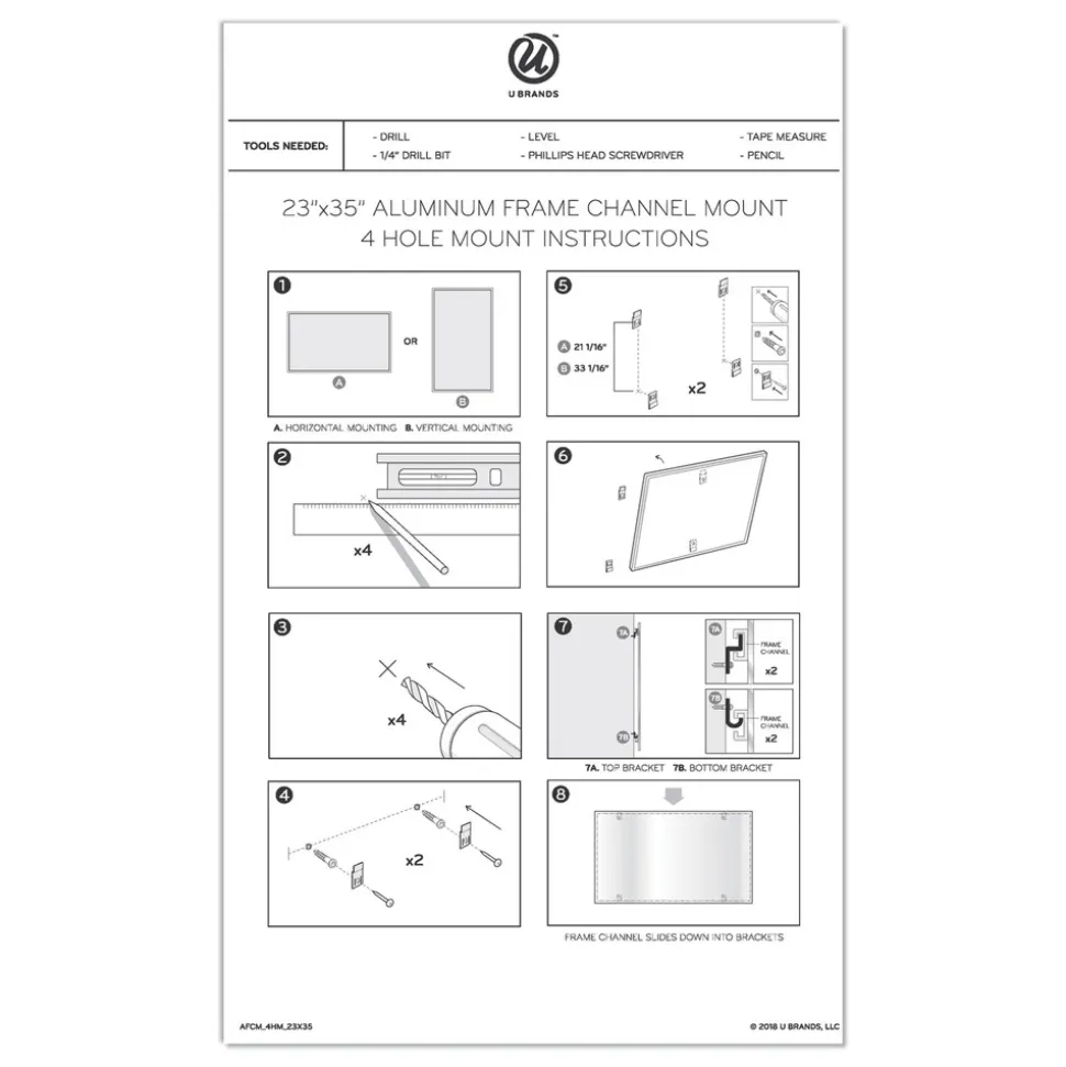 U Brands PINIT 35 x 23 Magnetic Dry Erase Board - White