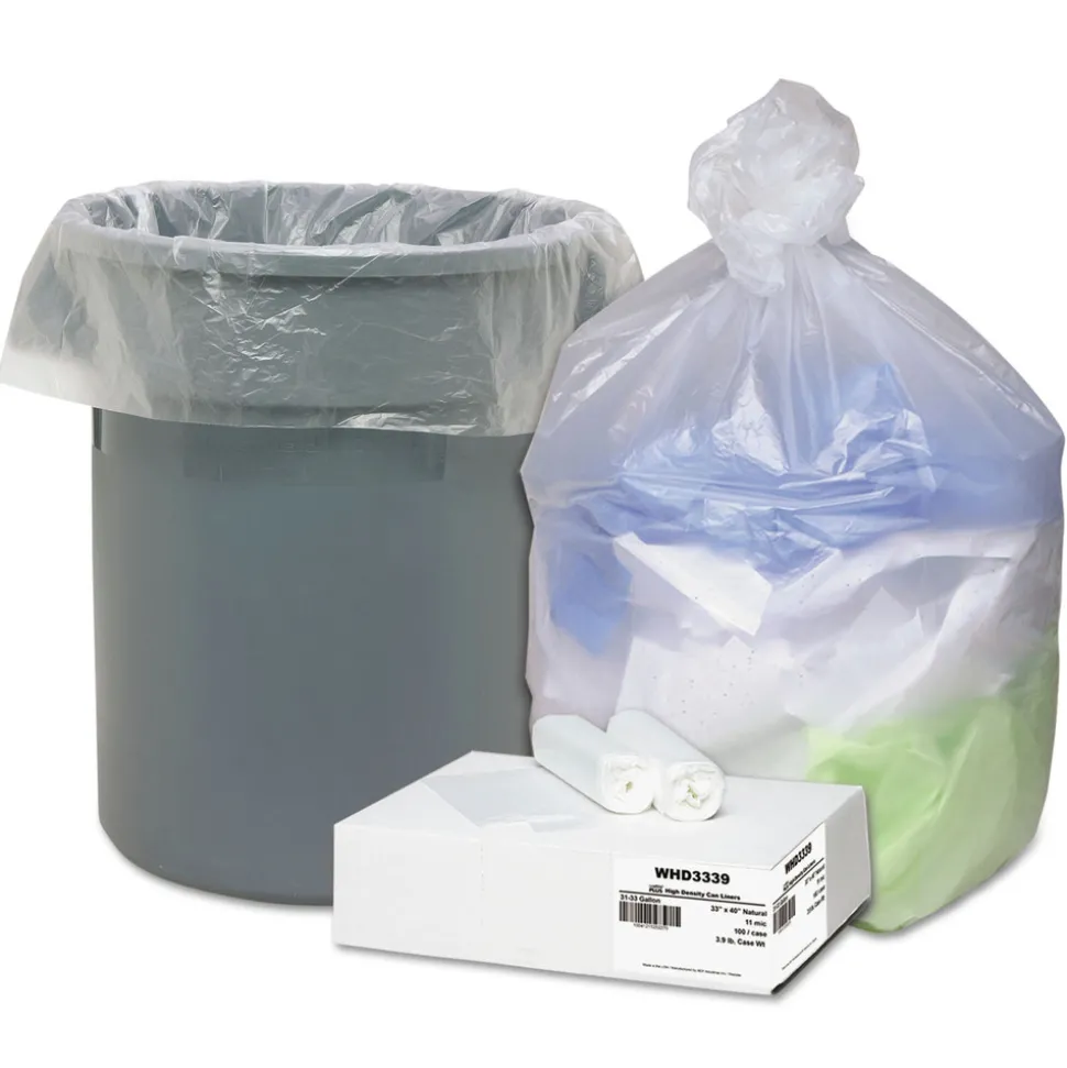 Ultra Plus 33 in. x 40 in. 11 mic 33 Gallon Can Liners - Natural (100/Carton)