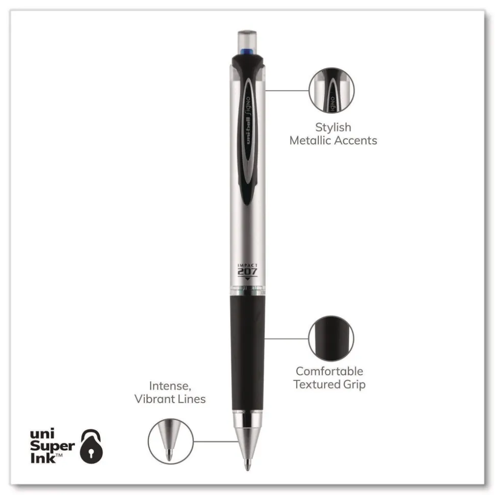 uni-ball 207 Impact Bold 1 mm Retractable Gel Pen - Blue Ink/Black/Blue Barrel