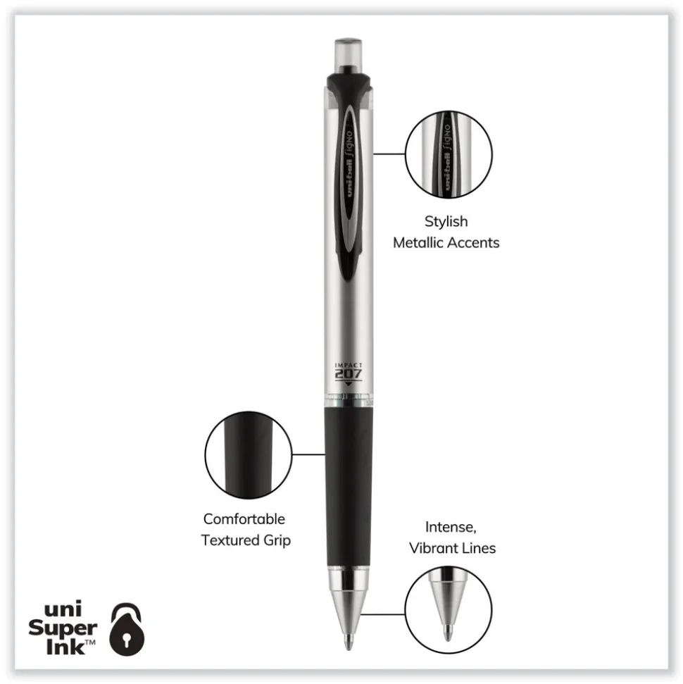 uni-ball 207 Impact Bold 1 mm Retractable Gel Pen - Black Ink/Black Barrel