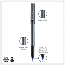 uni-ball Deluxe Extra-Fine 0.5 mm Rollerball Pen - Blue Ink/Metallic Gray/Black/Blue Barrel (1-Dozen)