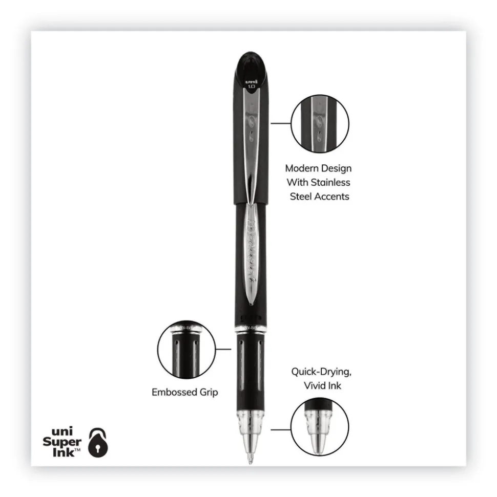 uni-ball Jetstream Bold 1 mm Hybrid Gel Pen - Black/Silver Barrel