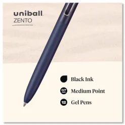 uni-ball Medium 0.7 mm Zento Retractable Gel Pen - Black Ink, Assorted Barrel (1-Dozen)