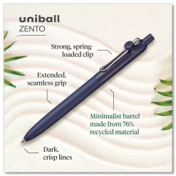 uni-ball Medium 0.7 mm Zento Retractable Gel Pen - Black Ink, Assorted Barrel (1-Dozen)