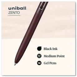 uni-ball Medium 0.7 mm Zento Retractable Gel Pen - Black Ink, Assorted Barrel Colors (1-Dozen)