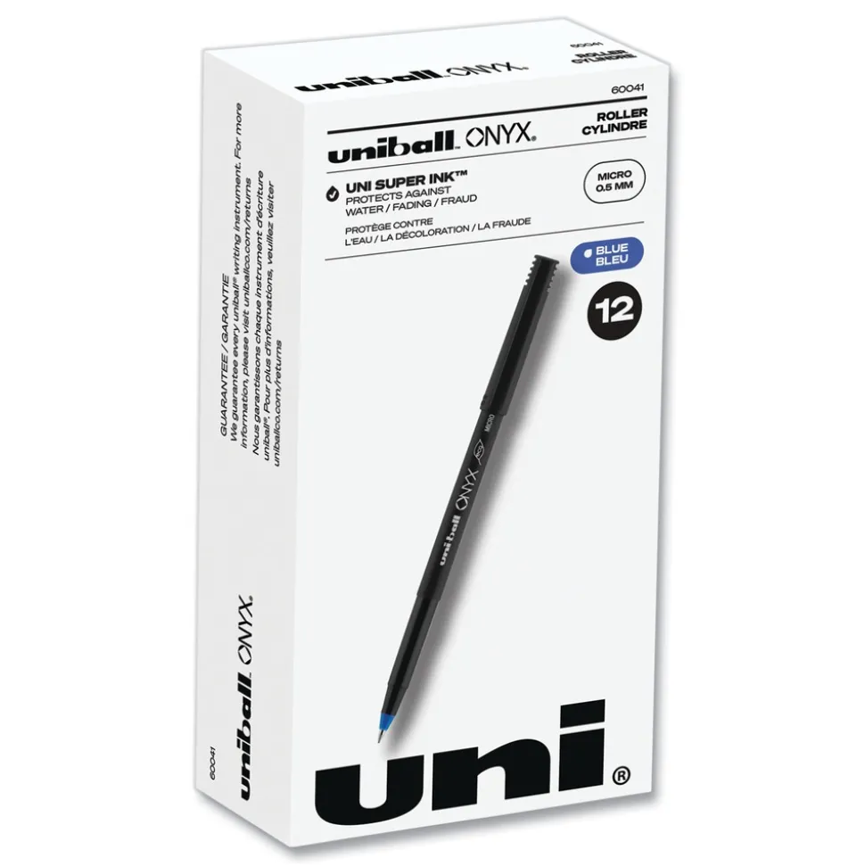 uni-ball ONYX Extra-Fine 0.5 mm Roller Ball Pen - Black/Blue Barrel (1-Dozen)