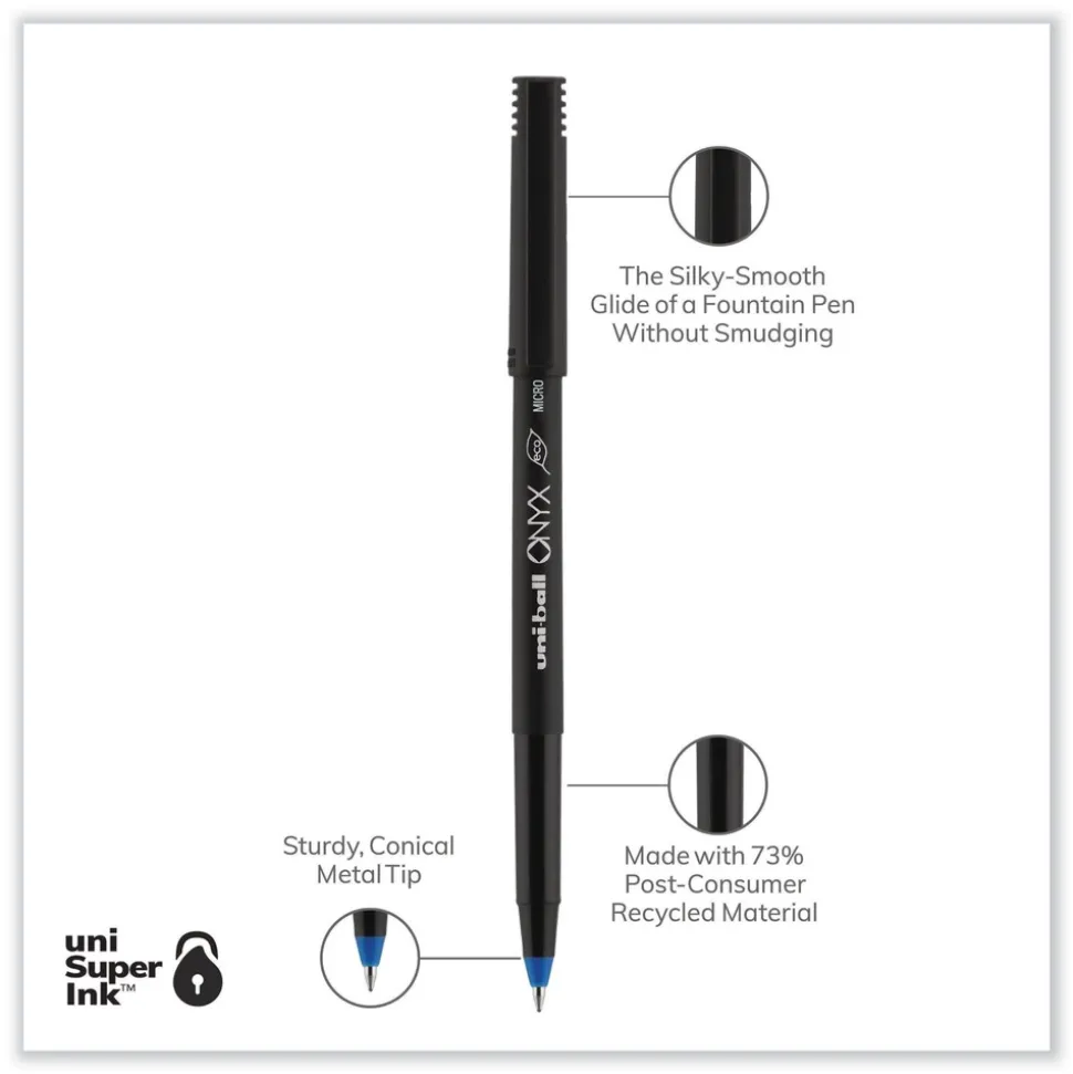 uni-ball ONYX Extra-Fine 0.5 mm Roller Ball Pen - Black/Blue Barrel (1-Dozen)