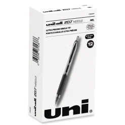 uni-ball Signo 207 Medium 0.7 millimeter Retractable Needle Point Gel Pen - Black Ink/Clear/Black Barrel (1-Dozen)