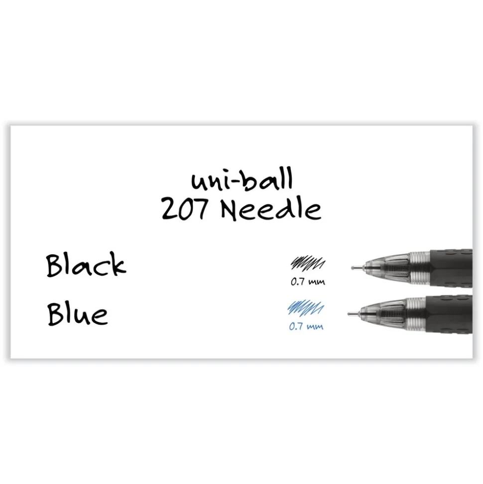 uni-ball Signo 207 Medium 0.7 millimeter Retractable Needle Point Gel Pen - Black Ink/Clear/Black Barrel (1-Dozen)