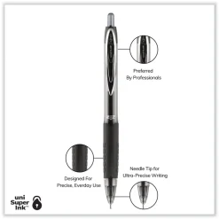 uni-ball Signo 207 Medium 0.7 millimeter Retractable Needle Point Gel Pen - Black Ink/Clear/Black Barrel (1-Dozen)