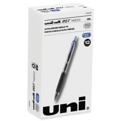 uni-ball Signo 207 Medium 0.7 millimeter Retractable Needle Point Gel Pen - Blue Ink/Clear/Black/Blue Barrel (1-Dozen)