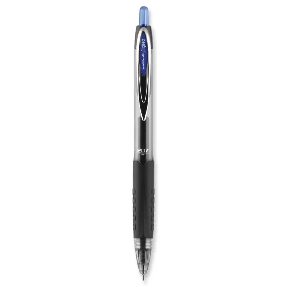 uni-ball Signo 207 Medium 0.7 millimeter Retractable Needle Point Gel Pen - Blue Ink/Clear/Black/Blue Barrel (1-Dozen)