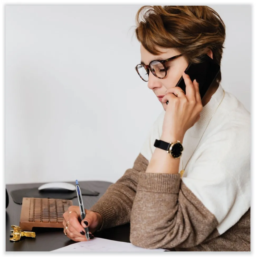 uni-ball Signo 207 Medium 0.7 millimeter Retractable Needle Point Gel Pen - Blue Ink/Clear/Black/Blue Barrel (1-Dozen)