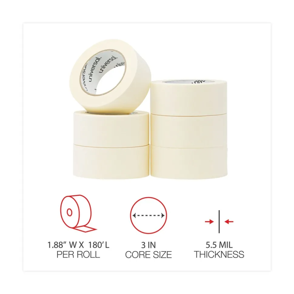 Universal 3 in. Core 48 mm x 54.8 in. General Purpose Masking Tape - Beige (24/Carton)