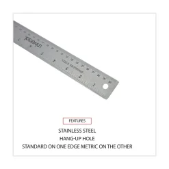 Universal 12 in. Long Standard/Metric Stainless Steel Ruler with Cork Back and Hanging Hole