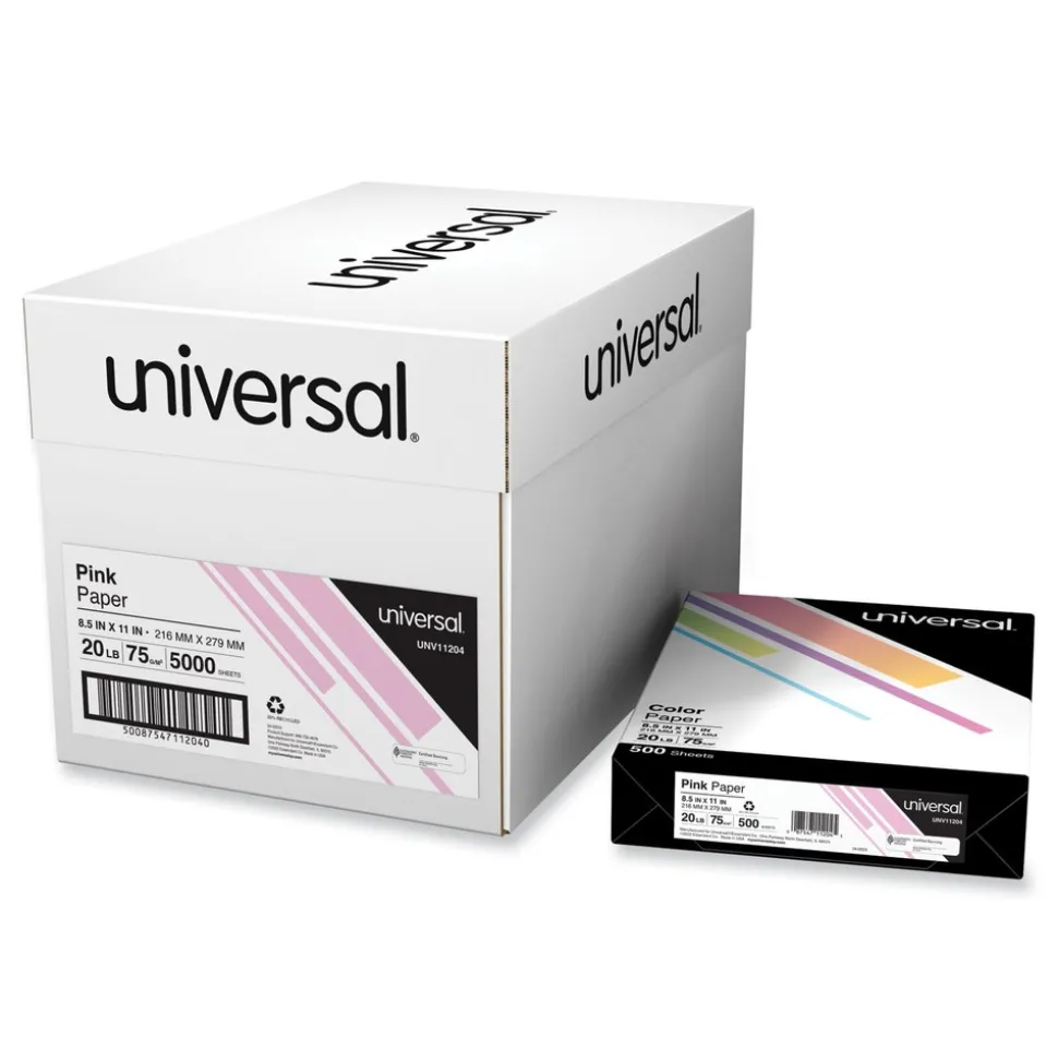 Universal 8.5 in. x 11 in. 20 lbs. Bond Weight Deluxe Colored Paper - Pink (10 Reams/Carton)