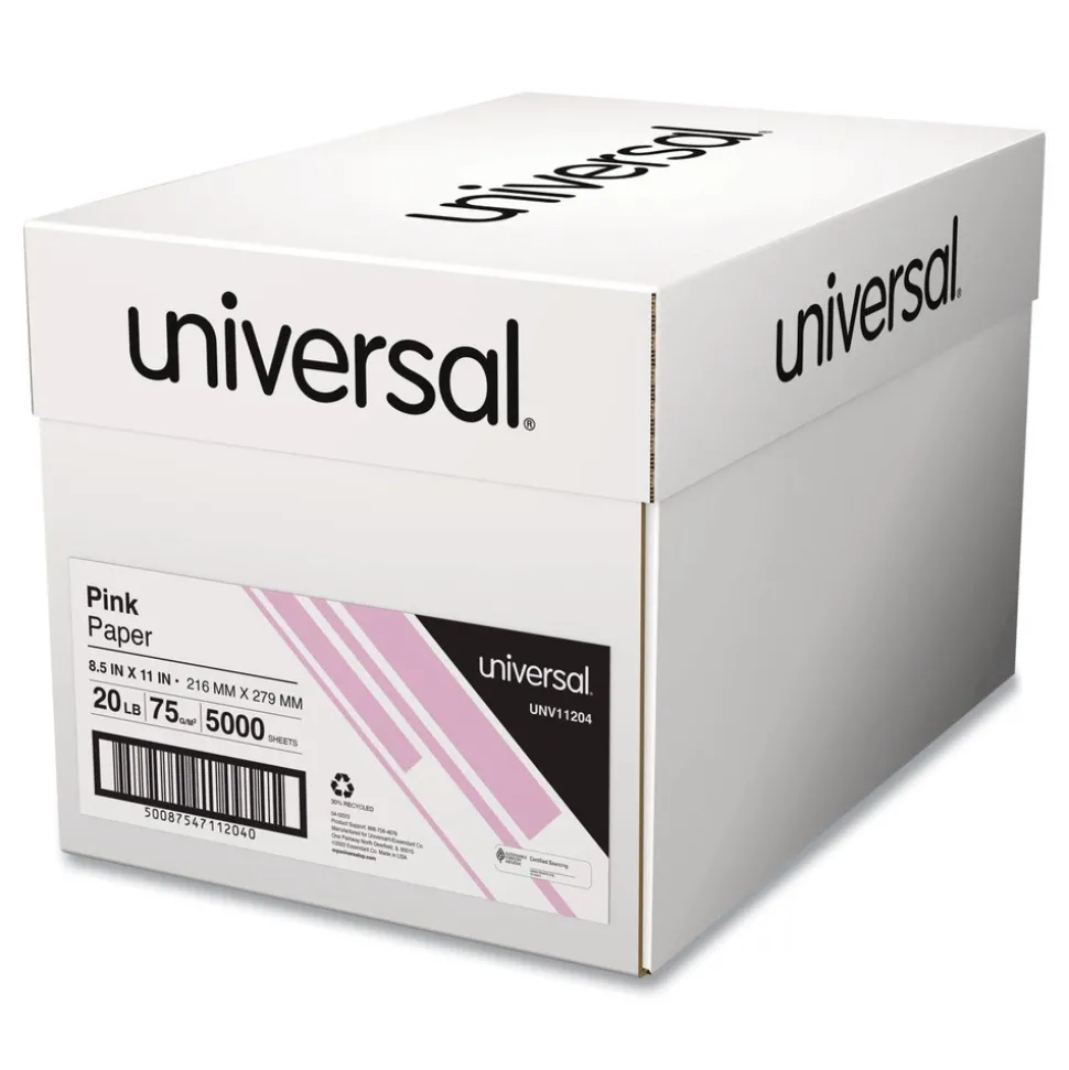 Universal 8.5 in. x 11 in. 20 lbs. Bond Weight Deluxe Colored Paper - Pink (10 Reams/Carton)