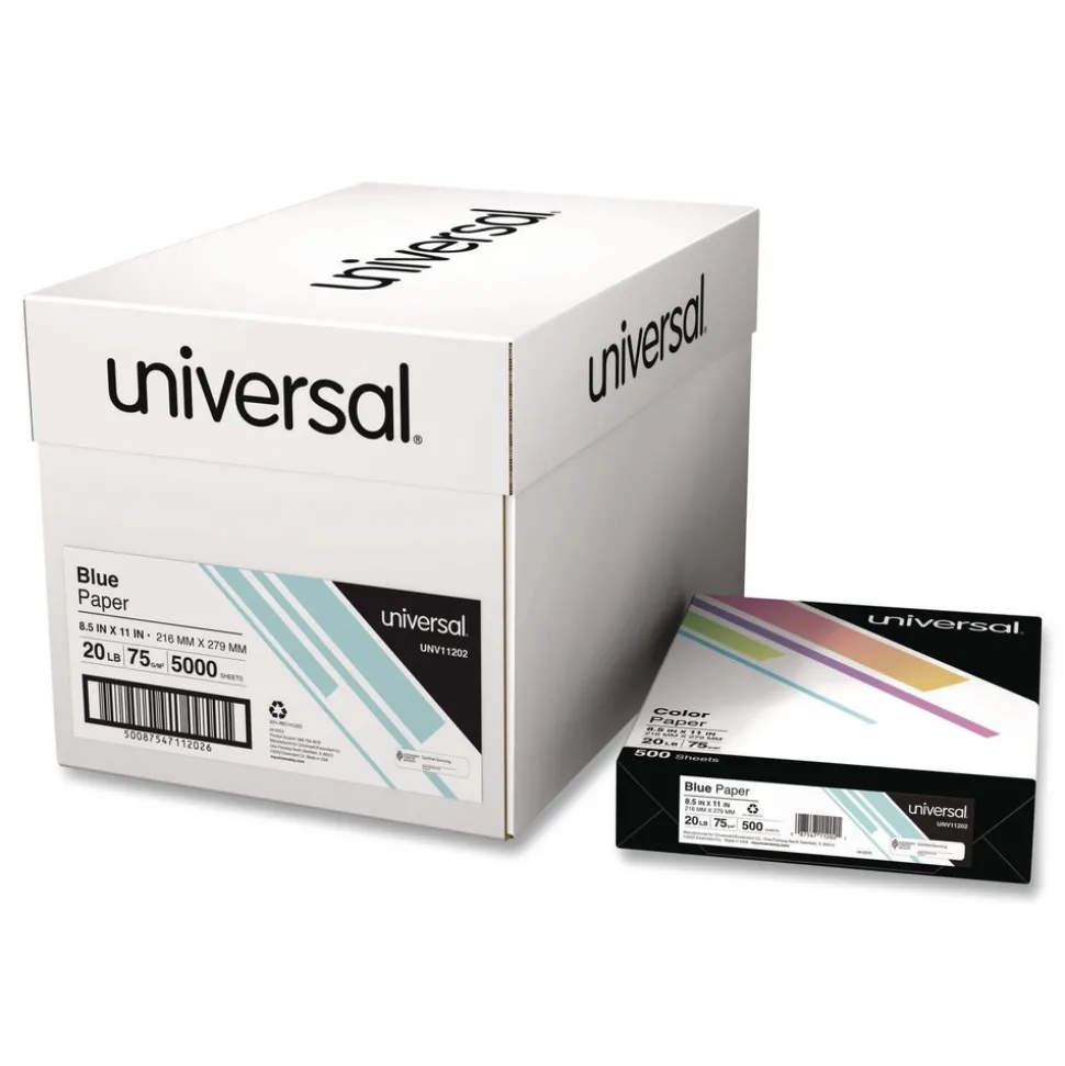 Universal 8.5 in. x 11 in. 20 lbs. Bond Weight Deluxe Colored Paper - Blue (10 Reams/Carton)