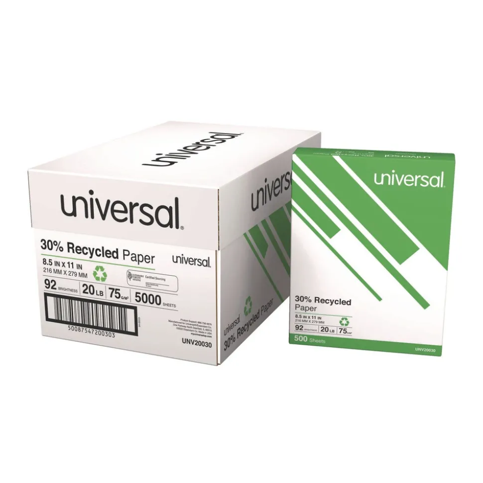 Universal 8.5 in. x 11 in. 30 Percent Recycled Copy Paper - White (1-Pallet)