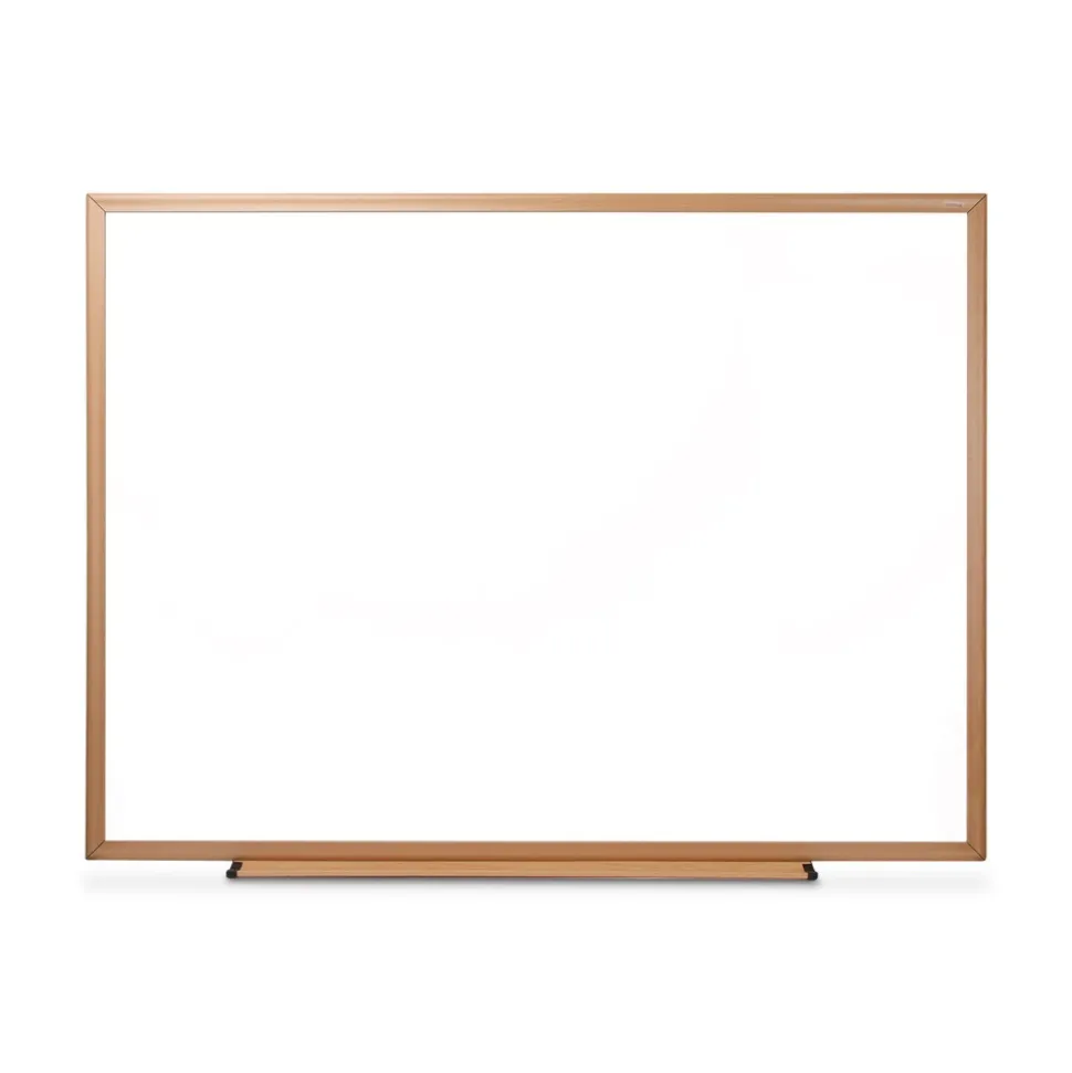 Universal 48 in. x 36 in. Deluxe Melamine Dry Erase Board - Melamine White Surface, Oak Fiberboard Frame