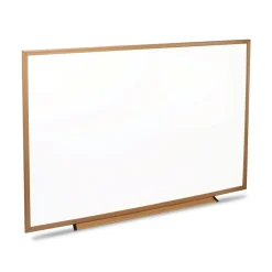 Universal 48 in. x 36 in. Deluxe Melamine Dry Erase Board - Melamine White Surface, Oak Fiberboard Frame