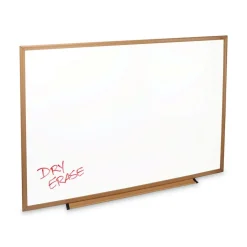 Universal 48 in. x 36 in. Deluxe Melamine Dry Erase Board - Melamine White Surface, Oak Fiberboard Frame