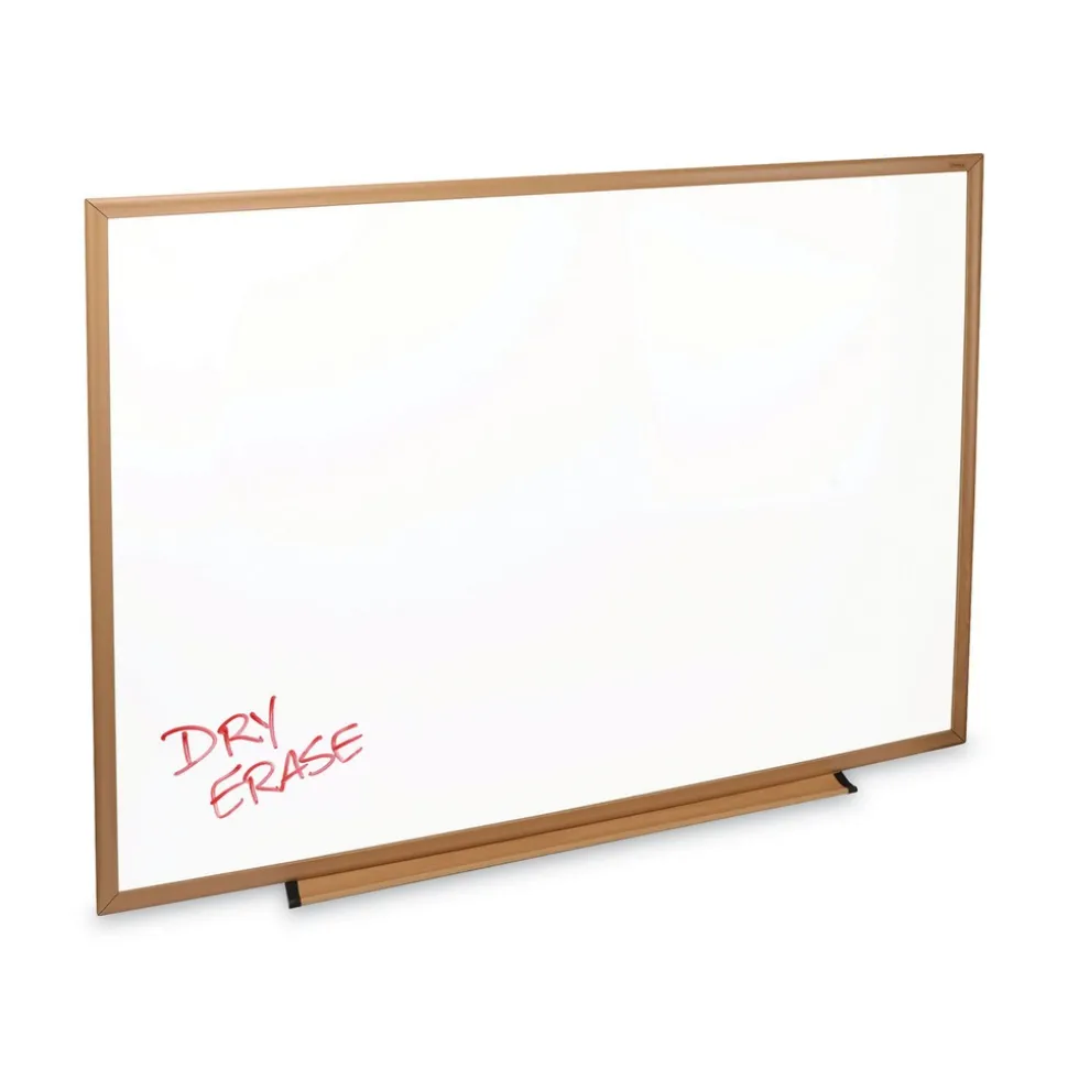 Universal 48 in. x 36 in. Deluxe Melamine Dry Erase Board - Melamine White Surface, Oak Fiberboard Frame