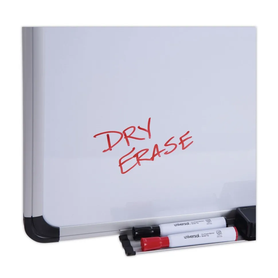 Universal 36 in. x 24 in. Deluxe Porcelain Magnetic Dry Erase Board - White Surface, Aluminum Frame