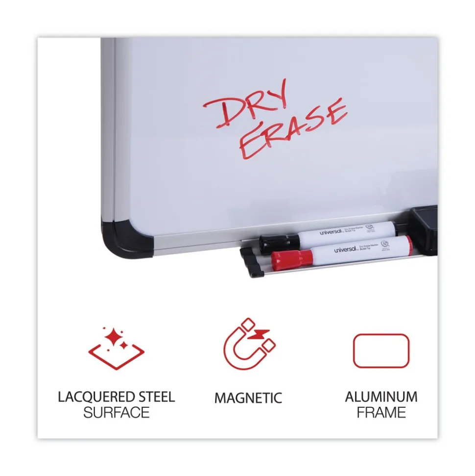 Universal 36 in. x 24 in. Deluxe Porcelain Magnetic Dry Erase Board - White Surface, Aluminum Frame