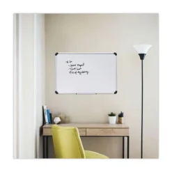 Universal 36 in. x 24 in. Deluxe Porcelain Magnetic Dry Erase Board - White Surface, Aluminum Frame