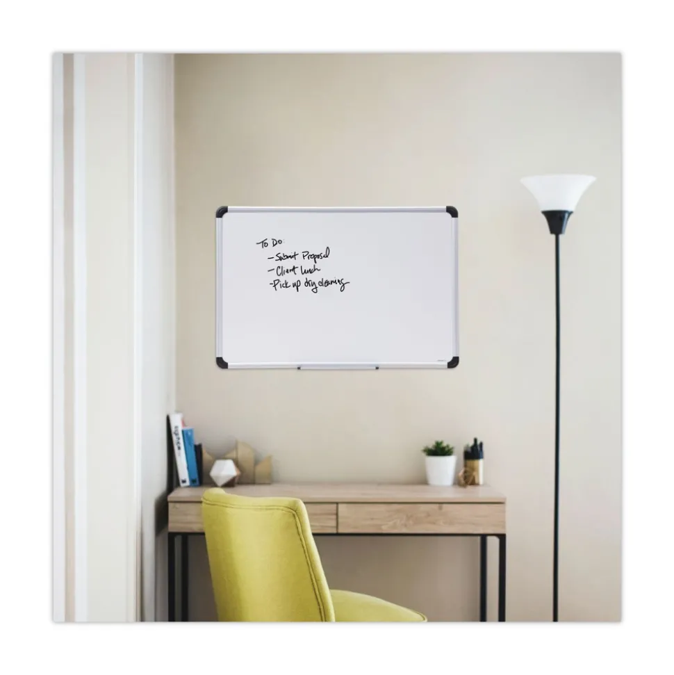Universal 36 in. x 24 in. Deluxe Porcelain Magnetic Dry Erase Board - White Surface, Aluminum Frame