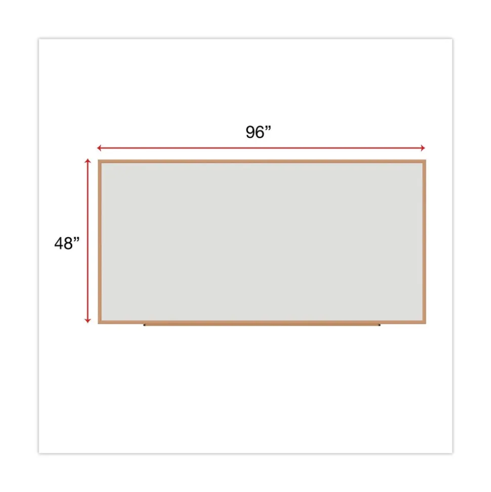 Universal 96 in. x 48 in. Deluxe Melamine Dry Erase Board - Melamine White Surface, Oak Fiberboard Frame