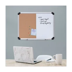 Universal 24 in. x 18 in. Melamine Cork/Dry Erase Board - Tan/White Surface, Aluminum/Plastic Frame