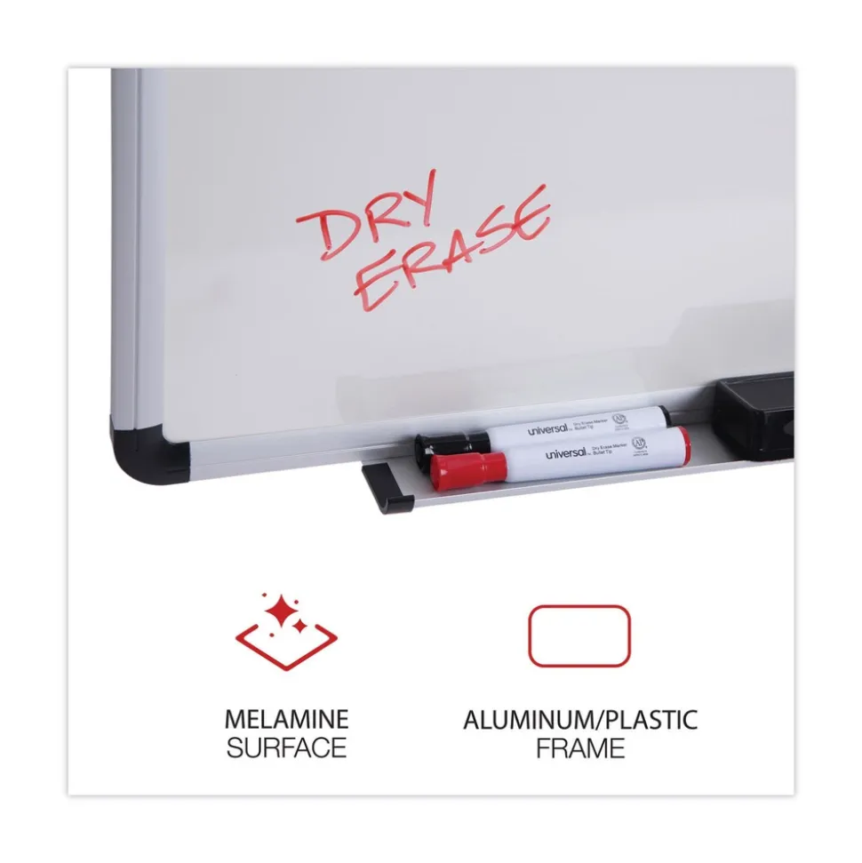 Universal 36 in. x 24 in. Modern Melamine Dry Erase Board - White Surface, Aluminum Frame