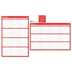 Universal 24 in. x 36 in. 12-Month (Jan-Dec 2026) Erasable Wall Calendar - White/Red Sheets