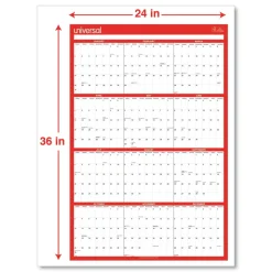 Universal 24 in. x 36 in. 12-Month (Jan-Dec 2026) Erasable Wall Calendar - White/Red Sheets