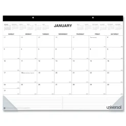 Universal 22 in. x 17 in. 12-Month (Jan-Dec 2026) Desk Pad Calendar - White Sheets/Black Binding/Clear Corners