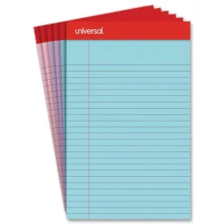 Universal 5 in. x 8 in. Sheets Narrow Rule Perforated Ruled Writing Pads - Assorted Pastel Colors (6/Pack)