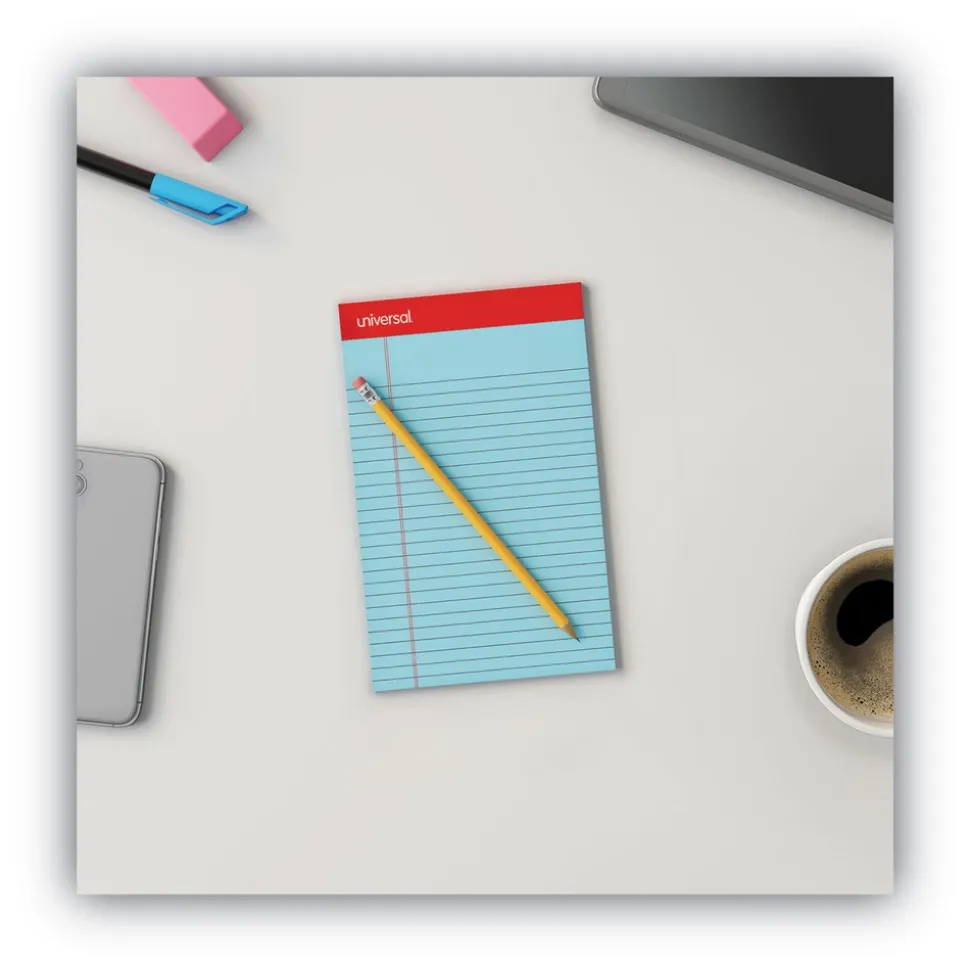 Universal 5 in. x 8 in. Sheets Narrow Rule Perforated Ruled Writing Pads - Assorted Pastel Colors (6/Pack)